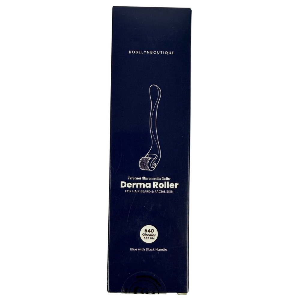 RoselynBoutique Derma Roller 540 Needles 0.25mm for Face Beard Hair Blue Black